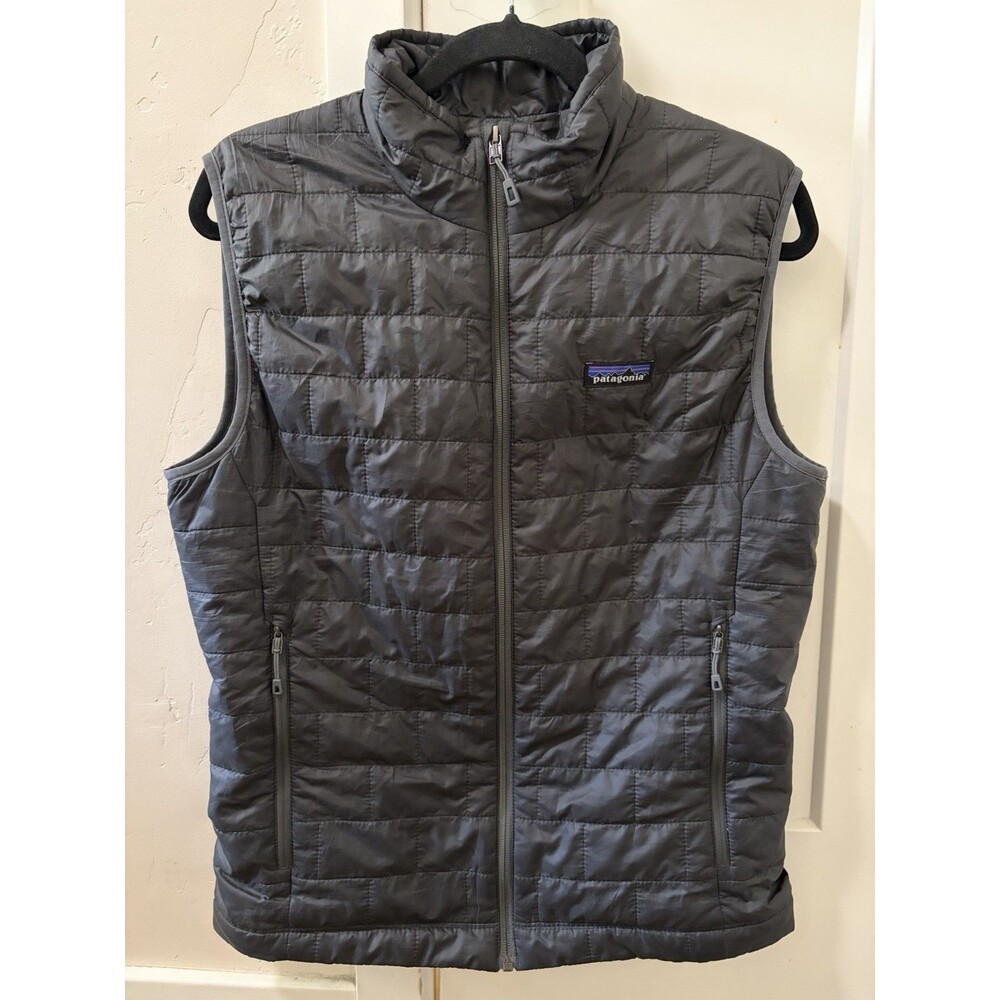 Patagonia Nano Puff Black Quilted Puffer Vest Full Zip Size S Forge Grey